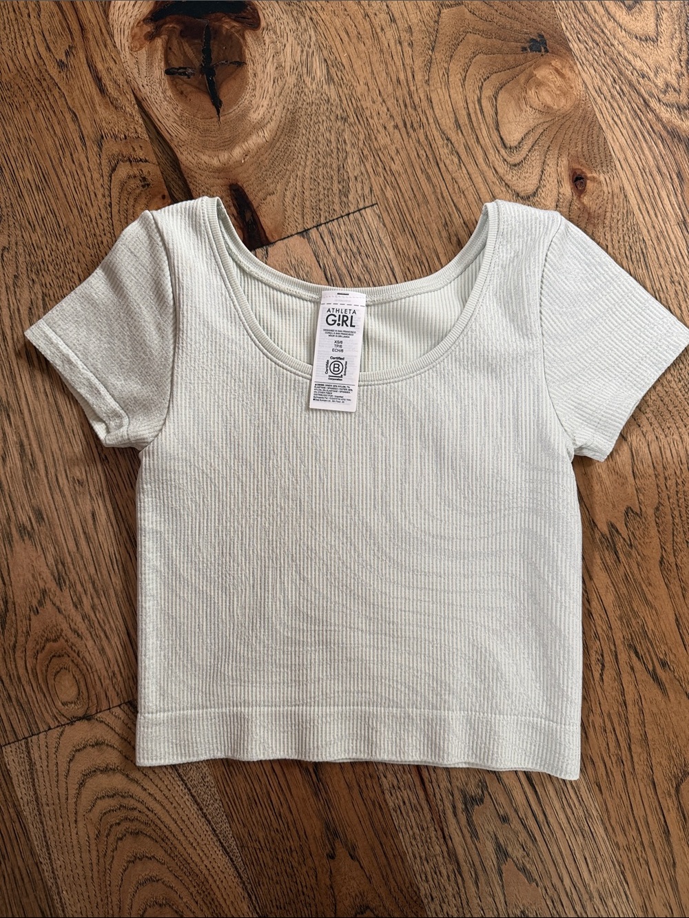 Athleta Girls Light Sage Ribbed Scoop-Neck Crop Tee - XS/6